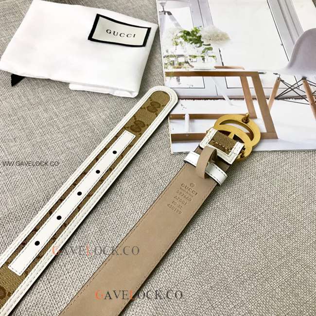 Gucci Classic Belt Handmade Original Size Brown & White
